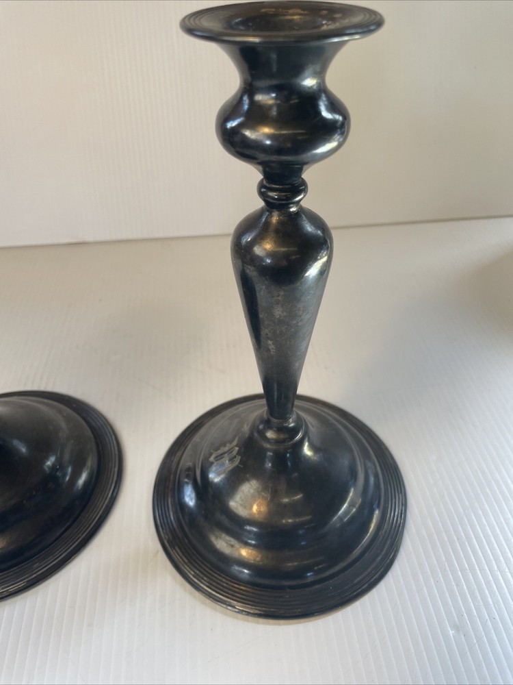 Antique E. B. Webster & Son Silverplate Pair Candle Stick Holders Spiderweb 2701