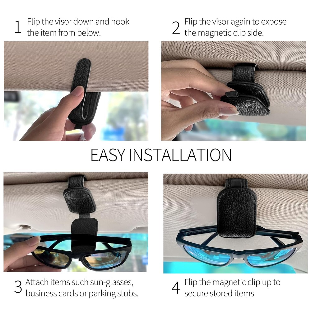 RAM 1500 Rectangle Black Leather Magnetic Sunglass Sun Visor Holder