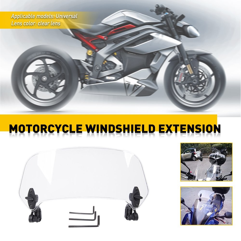 Motorcycle Adjustable Clip On Windshield Extension Spoiler Wind Deflector Clear
