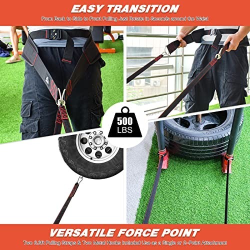 Adjustable Sled Pulling Belt for Weight Training, Agility & Core Workout - 2 Str