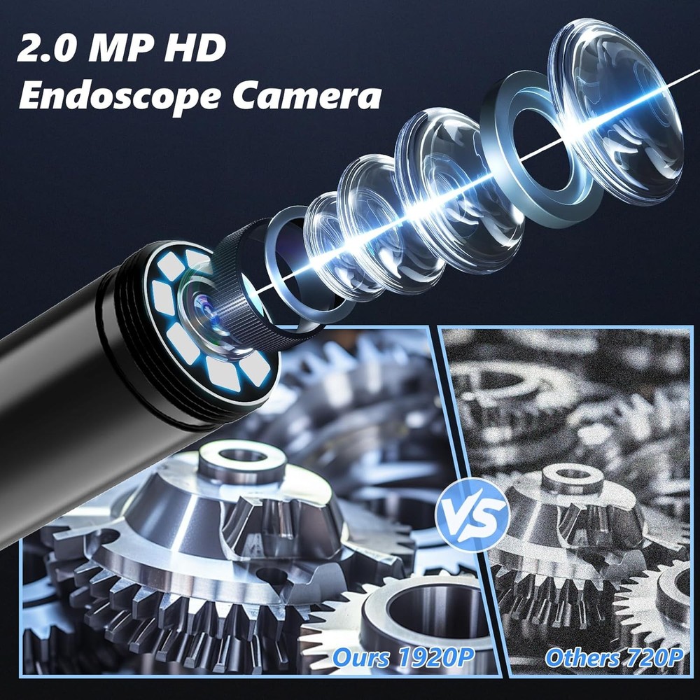 Endoscope Camera with Light, 1920P HD Borescope Camera for iOS and Android,5M