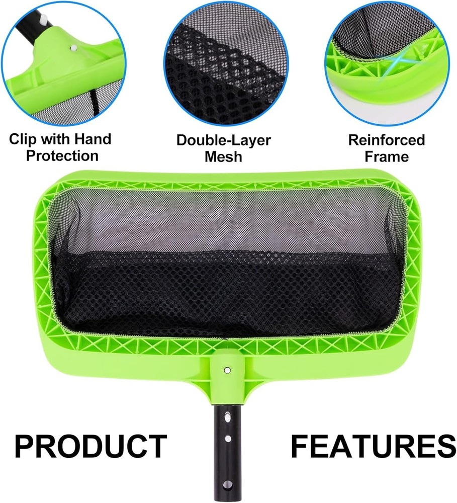 Durable Double-Layer Pool Leaf Skimmer Net with Reinforced Frame & Easy Grip