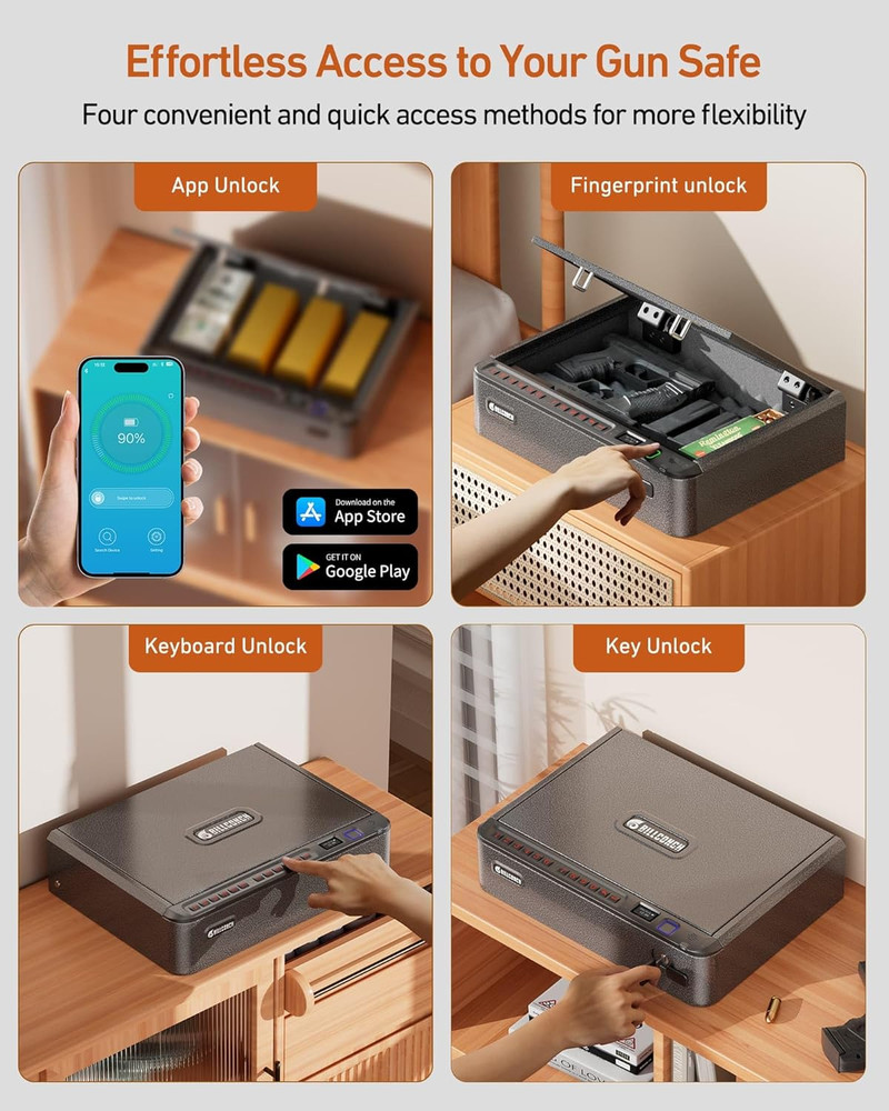 Biometric Gun Safe w/ Security Cable, Quick Access Fingerprint Keypad