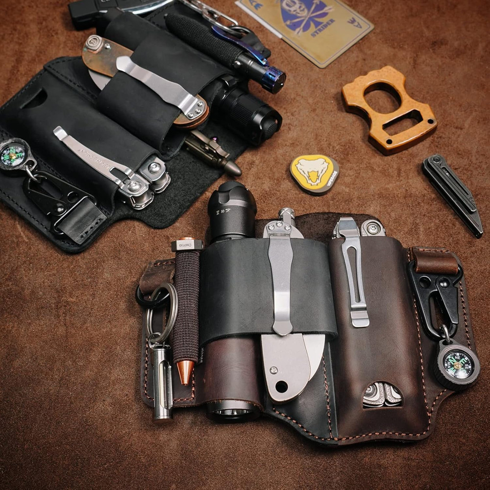ST1 Leather Multitool Sheath - EDC Belt Organizer for Leatherman Tools, Flashlig