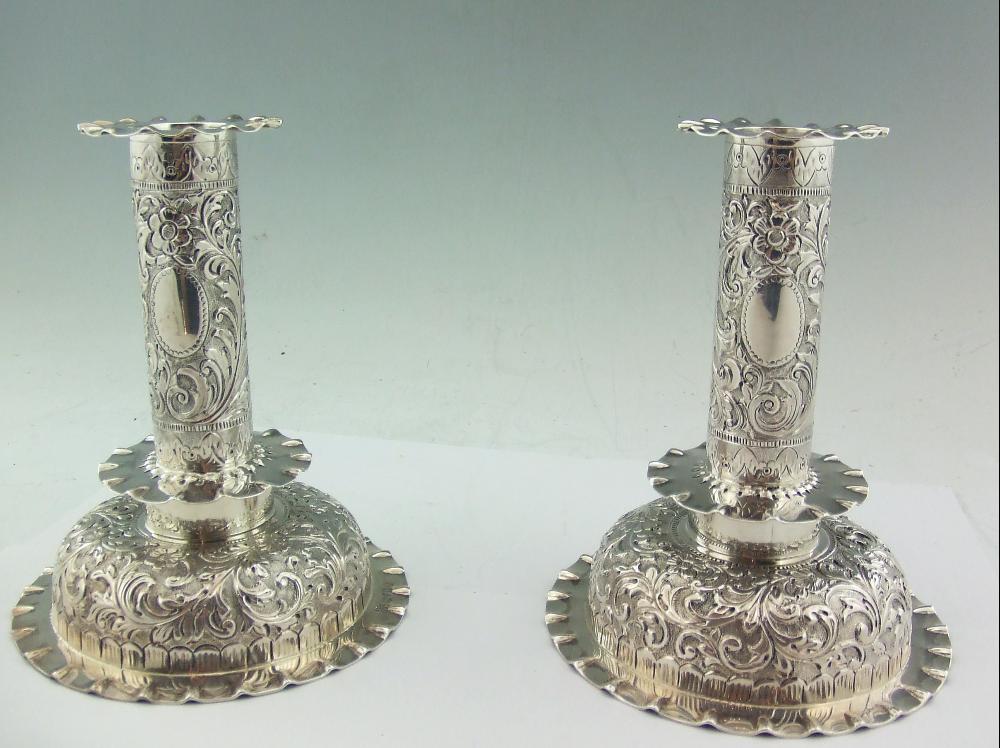 ANTIQUE SILVER CANDLESTICKS HUKIN & HEATH,VICTORIAN PAIR