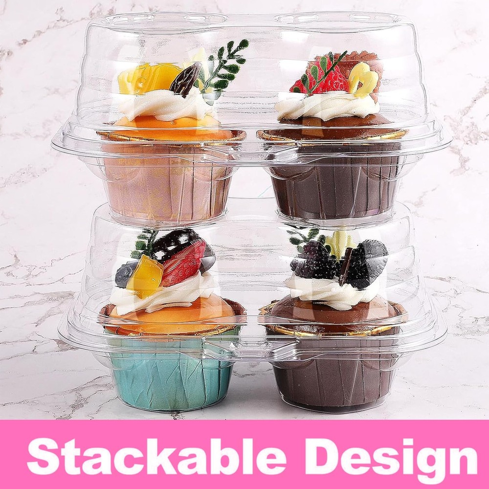 50Pack Disposable Cupcake Containers, 2 Compartment Clear Cupcake Holder, Sta...