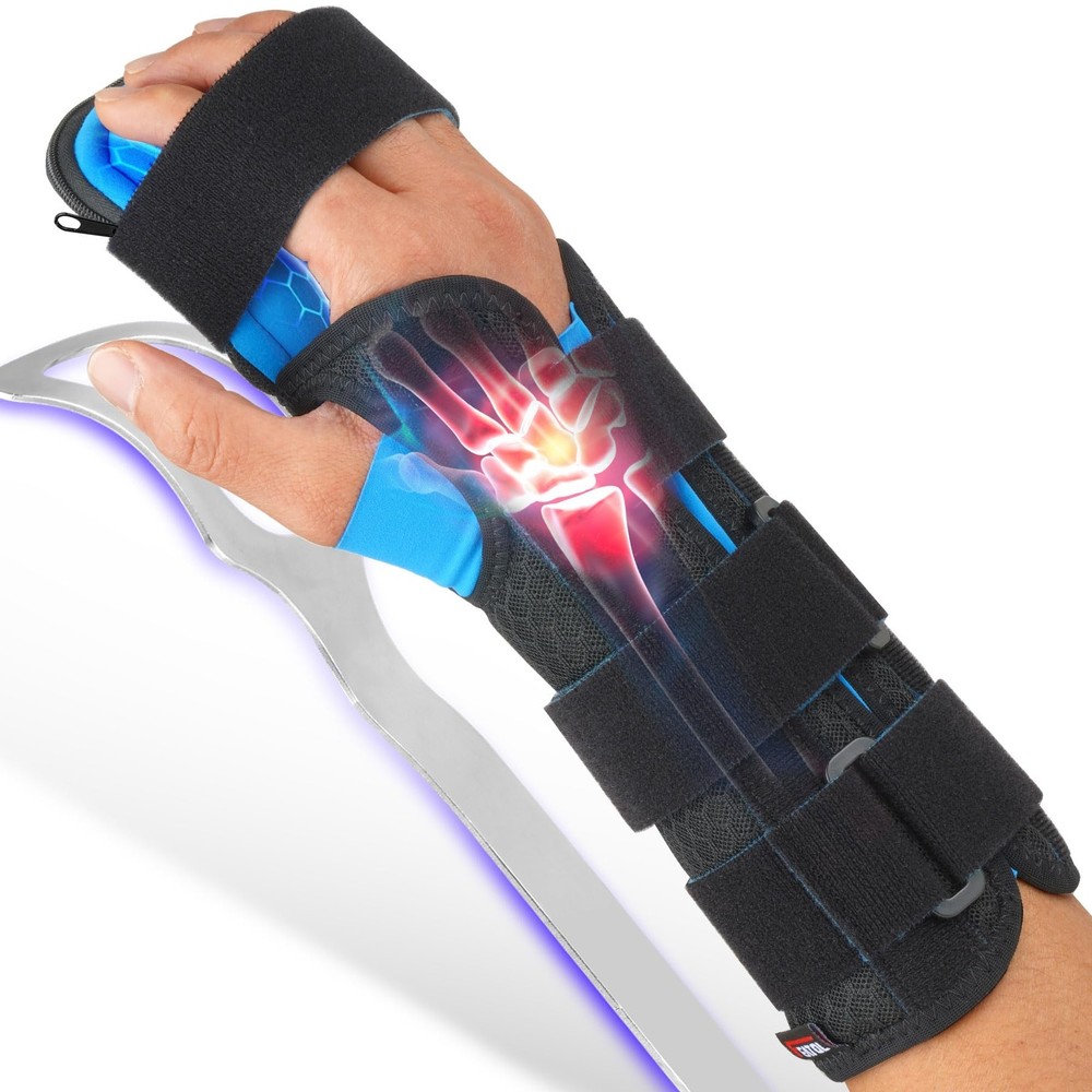 FEATOL Resting Hand Splint Stroke Night Immobilizer with Medium, Black & Blue