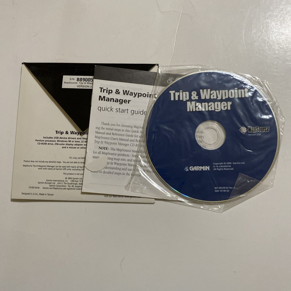 Garmin MapSource Trip & Waypoint Manager v2.02 CD OEM Windows 98 GPS Software