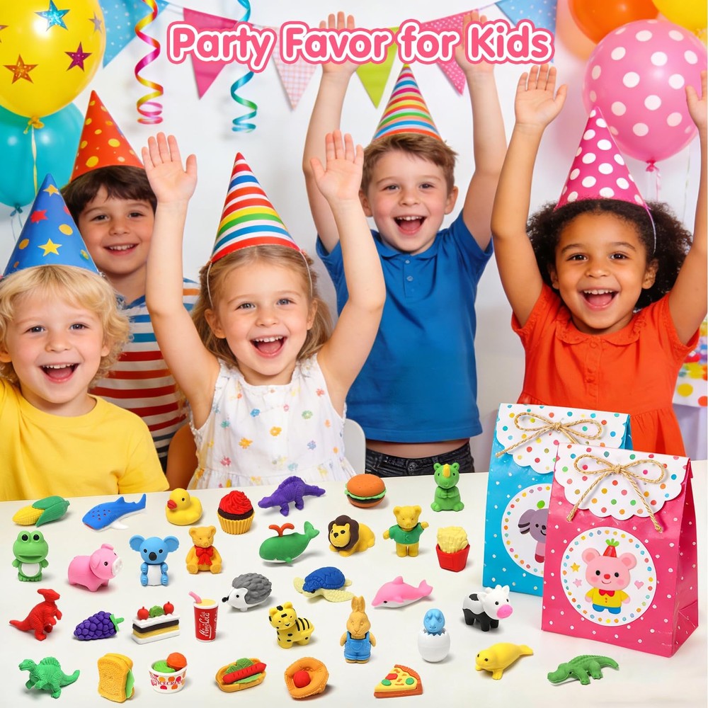 HINZER 100 Pack Animal Erasers for Kids Bulk Pull Apart 3D Puzzle Assorted