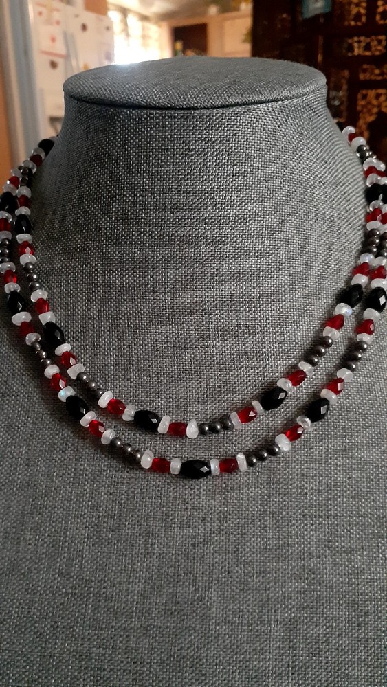 Red & Black Multi Bead Gemstone. 36" Can Double Up