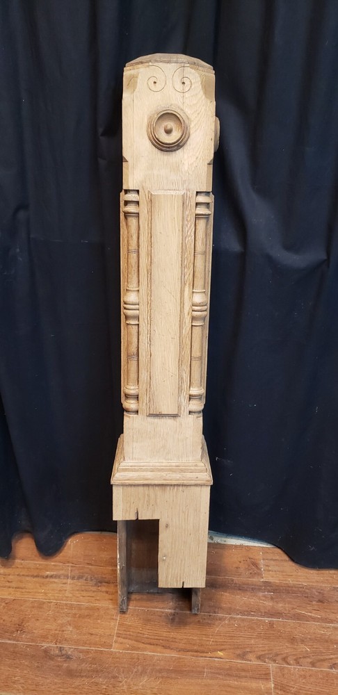 Newly Stripped Ornate Solid Oak Newel Post 53 1/2" x 9" GA9678