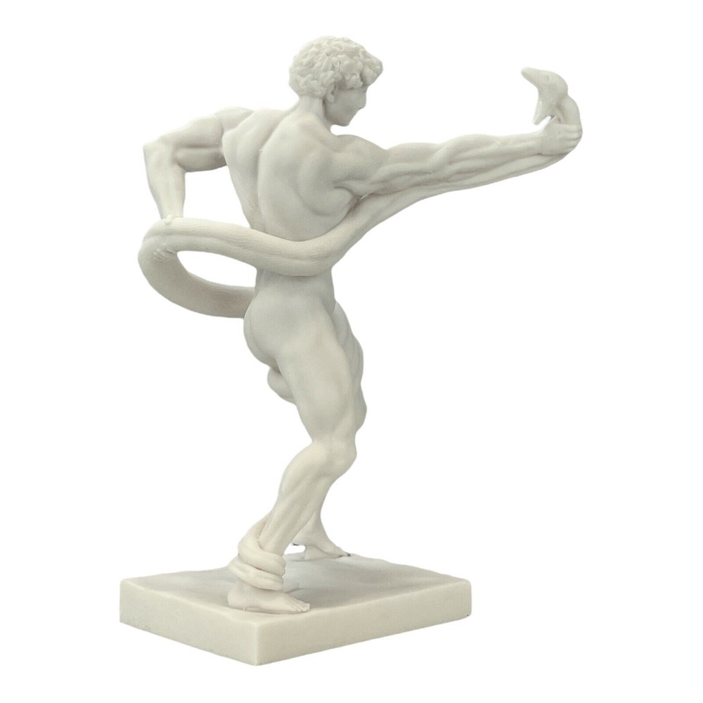 An Athlete Wrestling With A Python Man Snake Marble Statue Sculpture