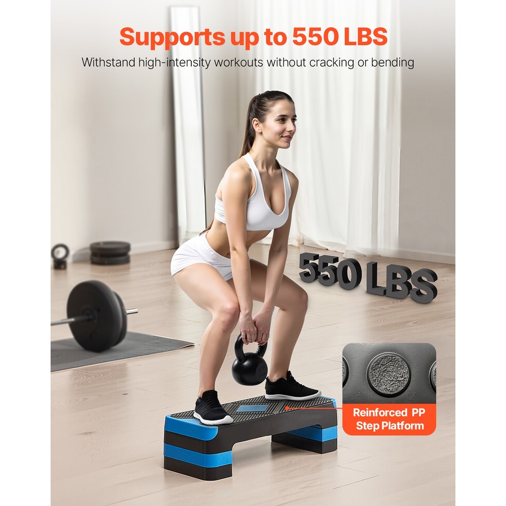 Uimoso Adjustable Aerobic Exercise Step Platform with 4 Risers - Blue