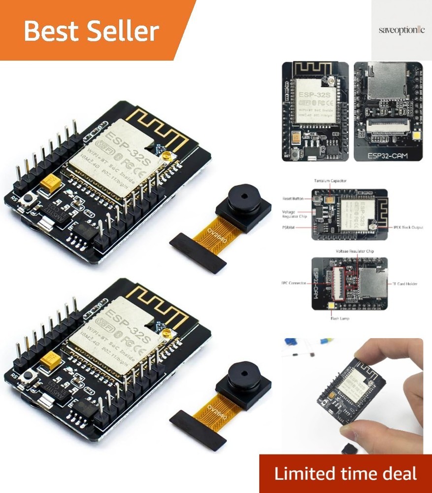 WiFi/Bluetooth ESP32-CAM Kit: 2x Modules with OV2640 Camera - Easy Development