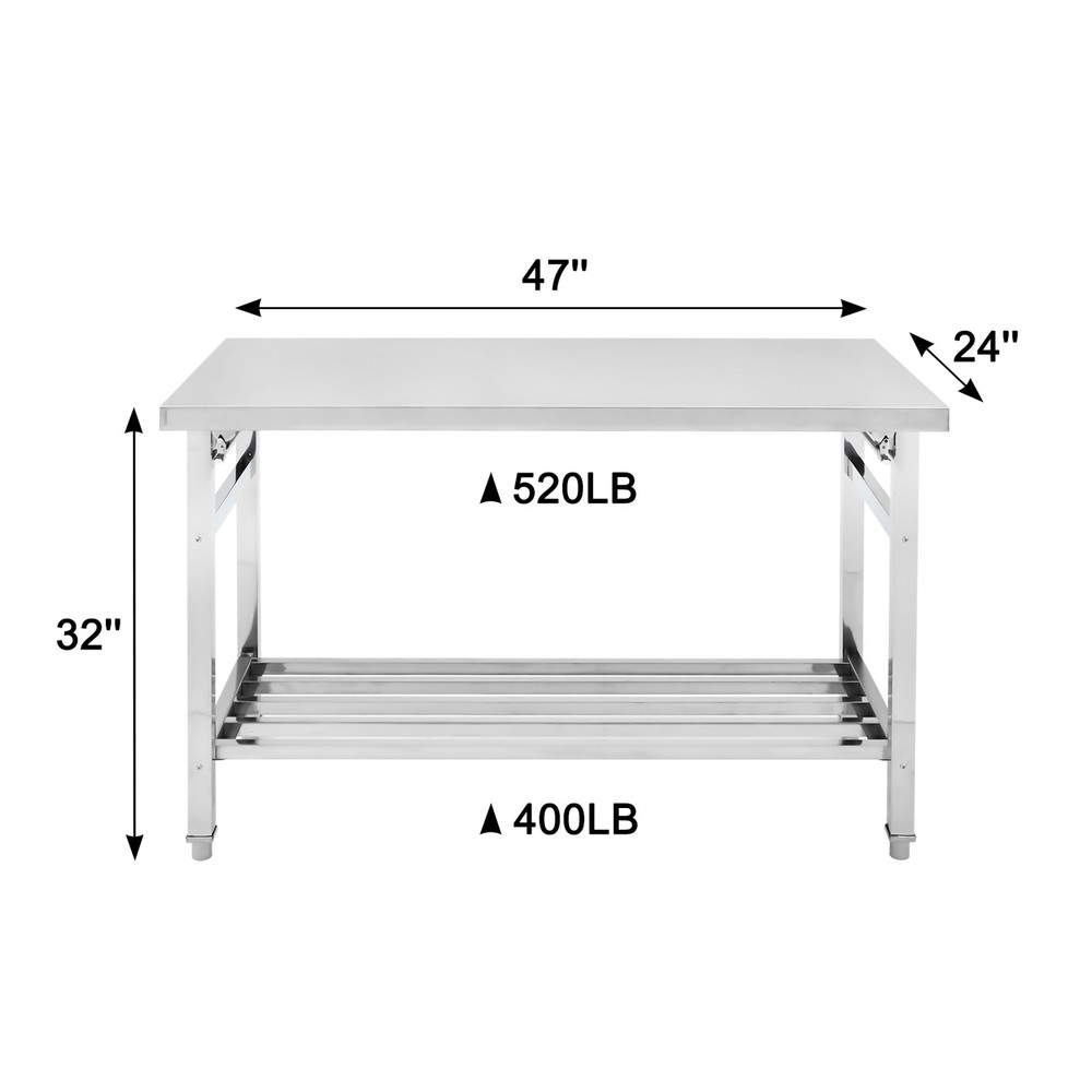 Work Table for Prep & Work, Heavy Duty Stainless Steel Folding Work Table