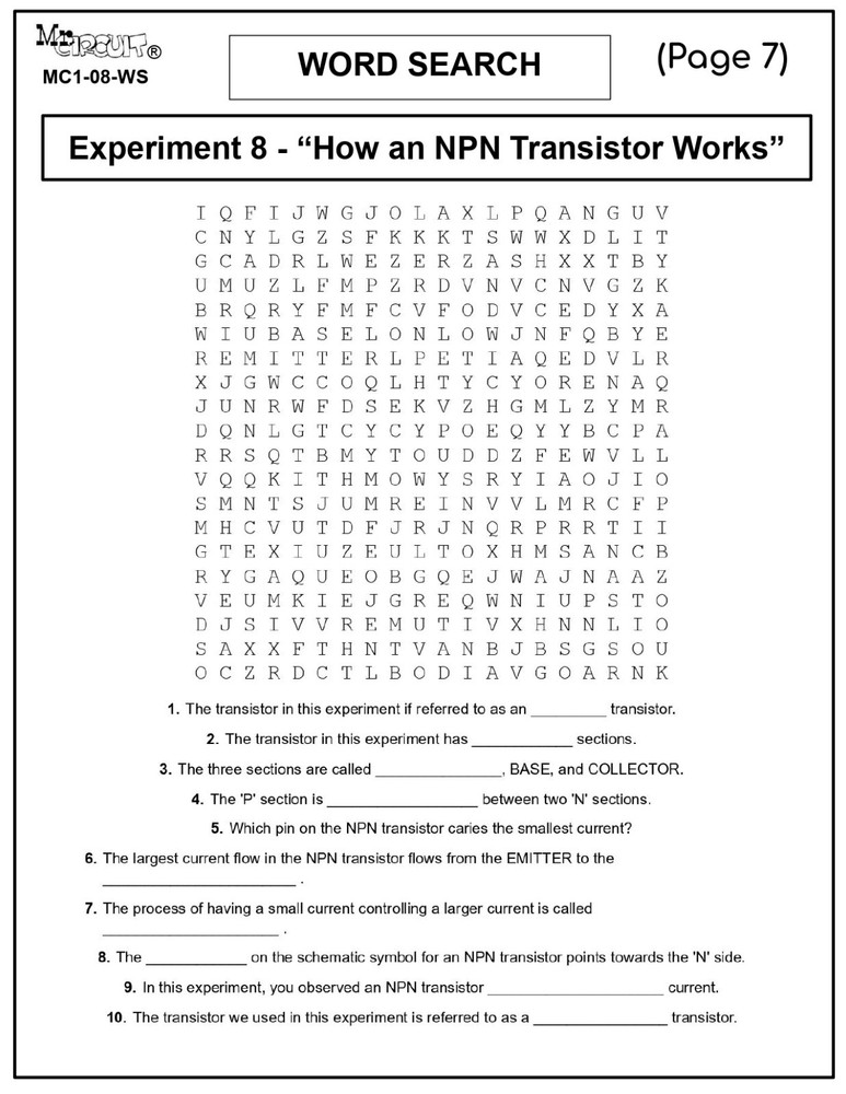 5th Grade- Lesson Plan #Exp08 "HOW AN NPN TRANSISTOR WORKS" Science-Electronics