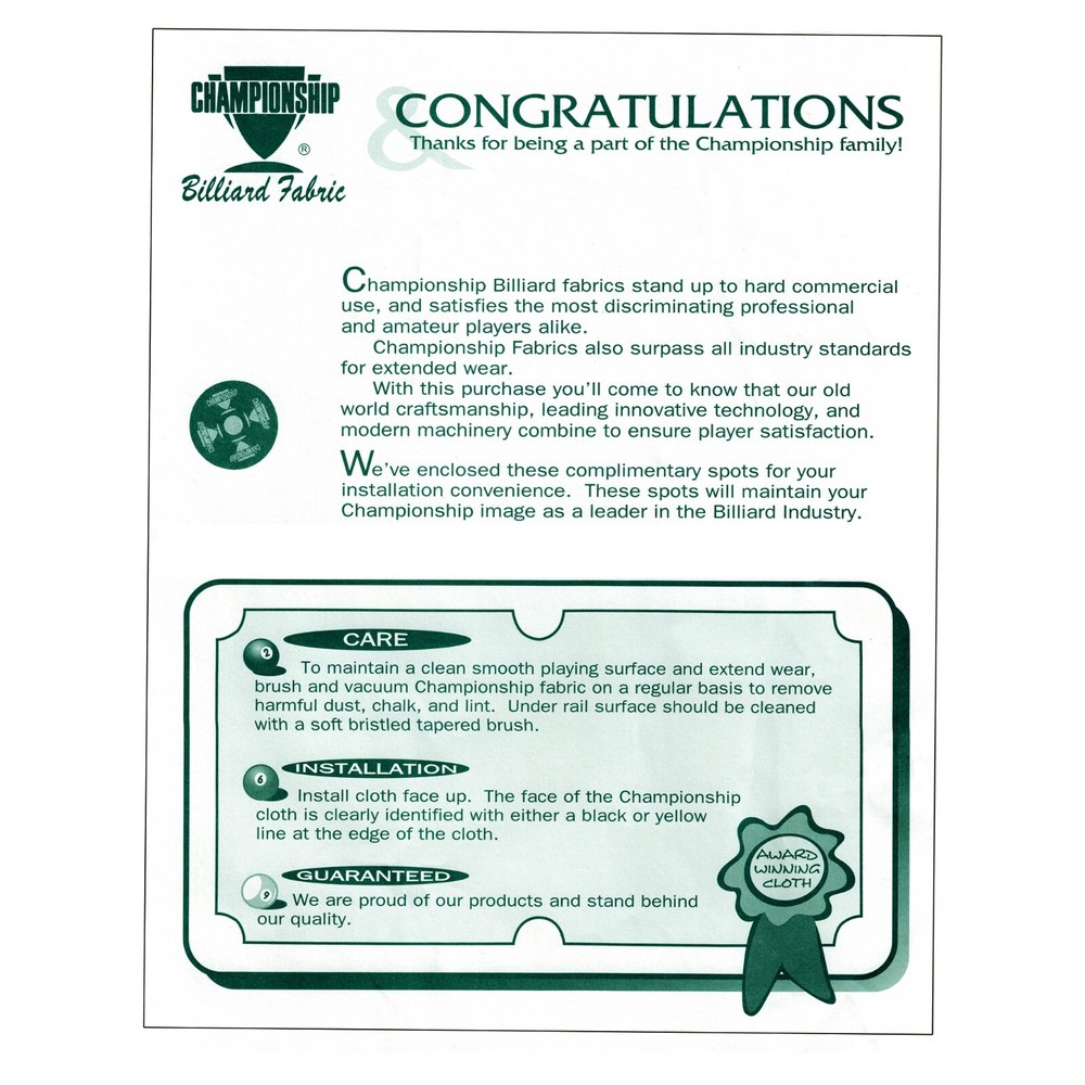 8' Oversized Championship Invitational Teflon Billiard Pool Table Cloth - Black