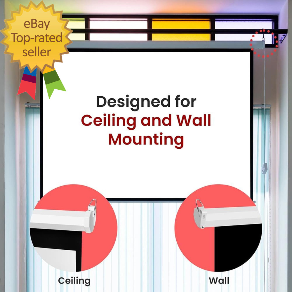 Manual Pull-Down Projector Screen - Universal 84-Inch Roll-Down Retractable Manu