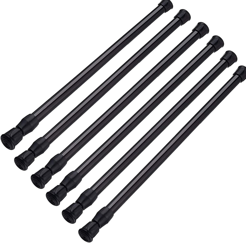 6 Pack Cupboard Bars Adjustable Spring Tension Rods Black Refrigerator Bar Exten