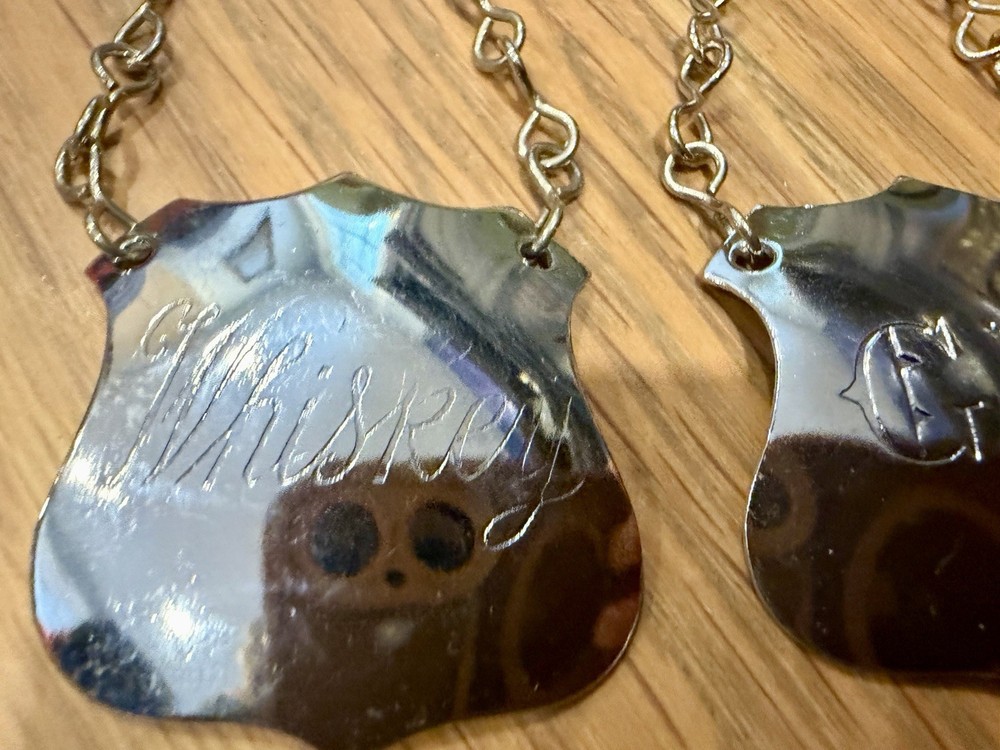 Vintage Shield Silver Plated Decanter Tags