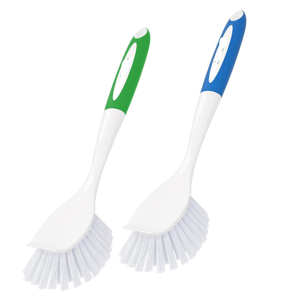 Dish Brush with Handle, 2 Pack Kitchen Scrub Brushes for Cleaning