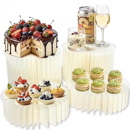 4 Pack Buffet Risers, Foldable Food Display Stands for Buffet Table, 4pcs Beige