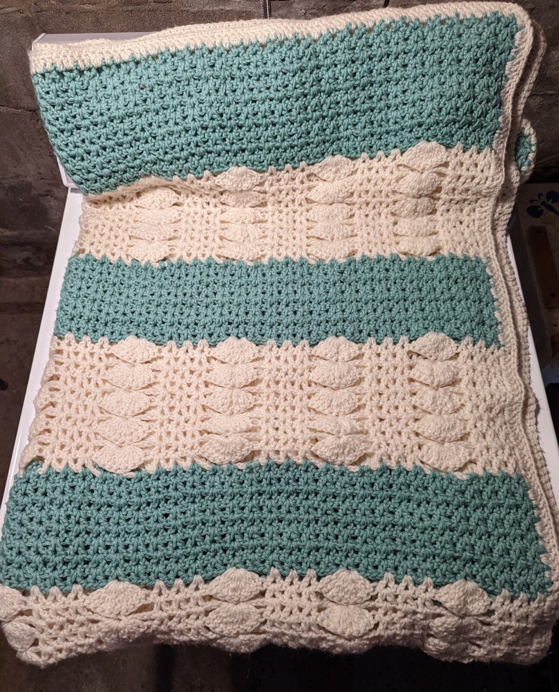 Knitted Throw Blanket Handmade 55" x 60"