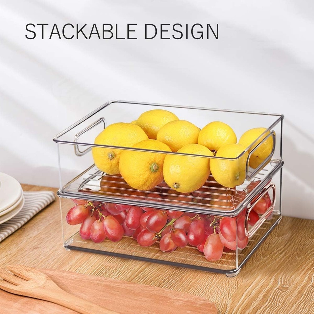 Stackable Refrigerator Organizer Bins 6 Pack Clear Kitchen Organizer Container