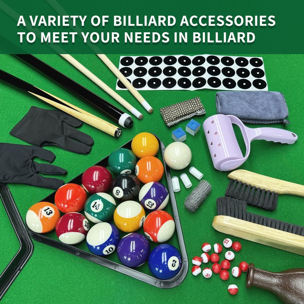 95pcs Pool Table Accessories Set - Balls, Triangle, Rack, Cue, Chalk, Tips, S...