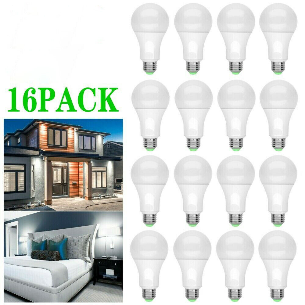16PCS LED Light Bulbs 15W/100W Daylight A19 6000K Dimmable E26 Replacement Lamp