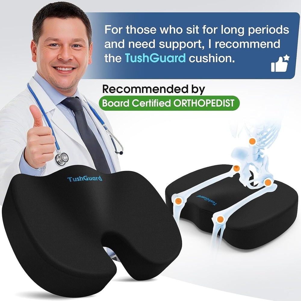 Portable Memory Foam Office Chair Cushion – Relieves Sciatica & Tailbone Pain