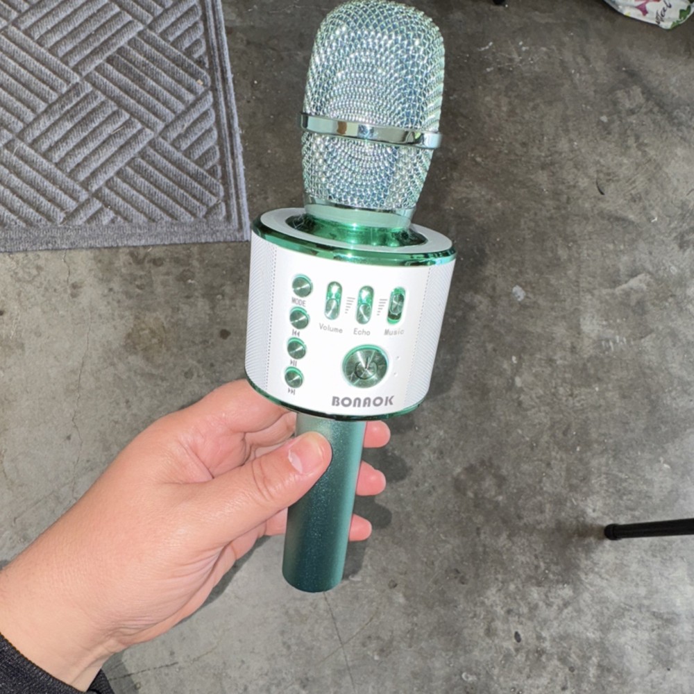 BONAOK Green Bluetooth Karaoke Microphone with Echo & Volume Controls