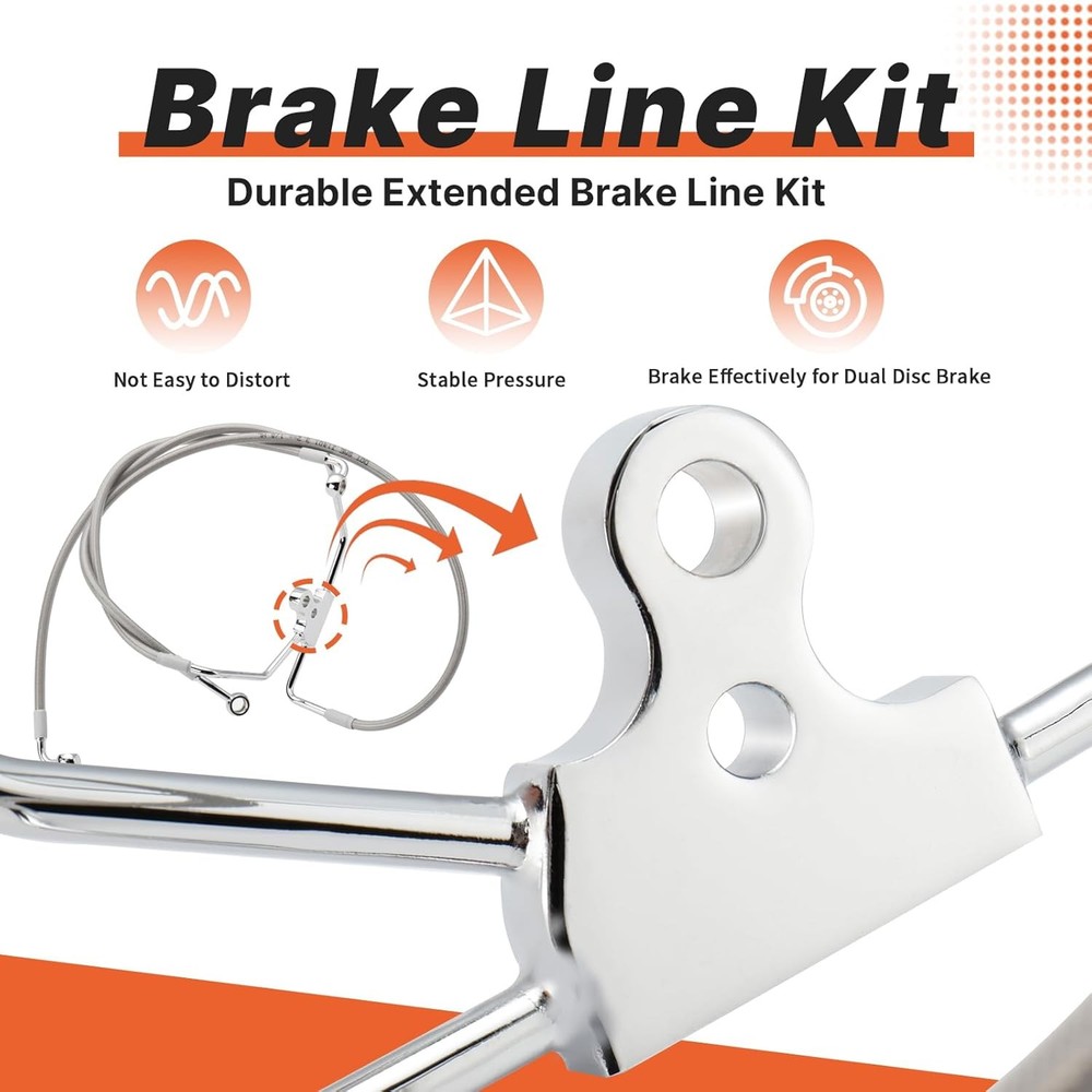 14" Handlebars Extended Front Brake Line for Harley 1996-2013 14 Inch Chrome