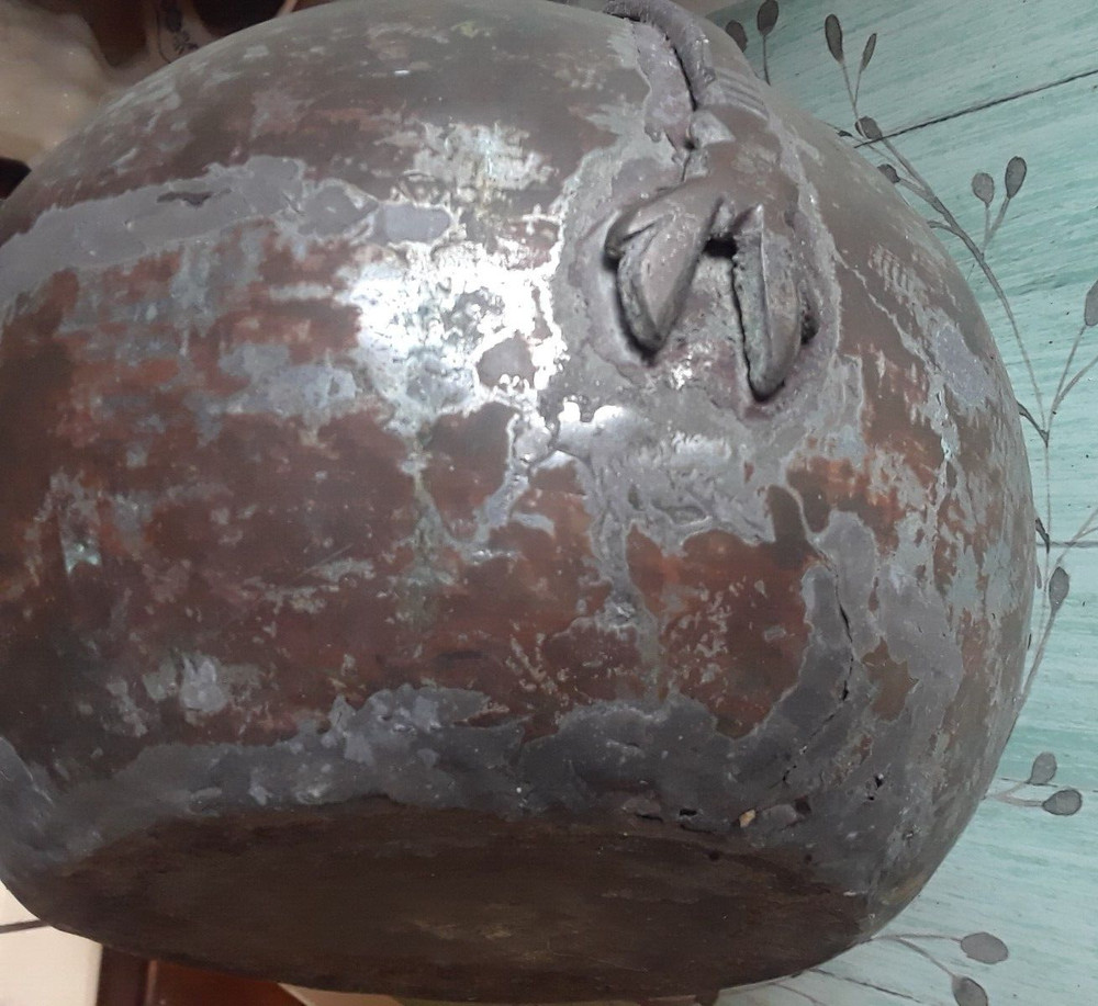 ANTQ Primitive Turkish Rustic Copper Water Urn Pitcher◇Attached Lid◇Lrg 15"