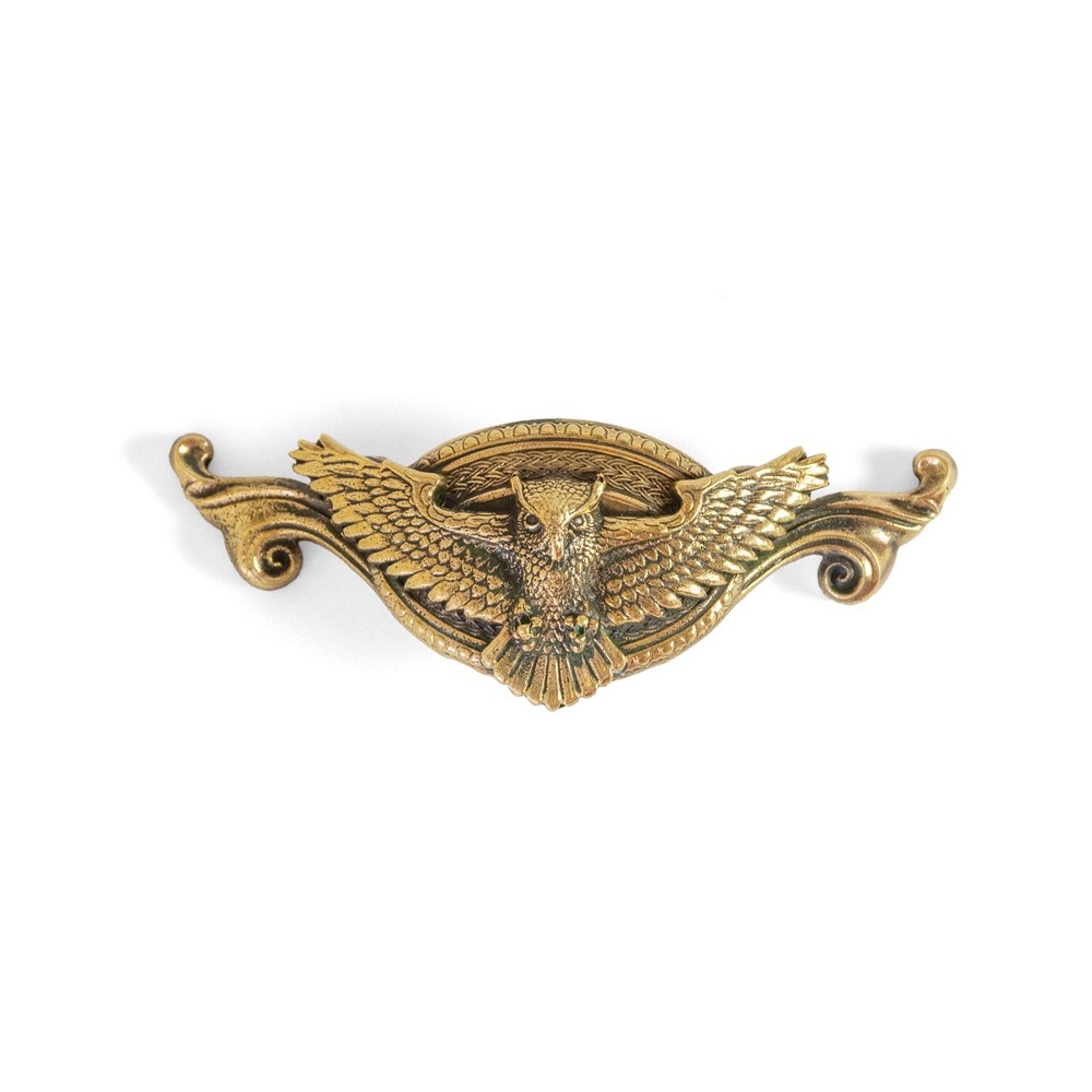 “Flying owl” vintage solid brass cabinet handle – dresser drawer pull, handmade