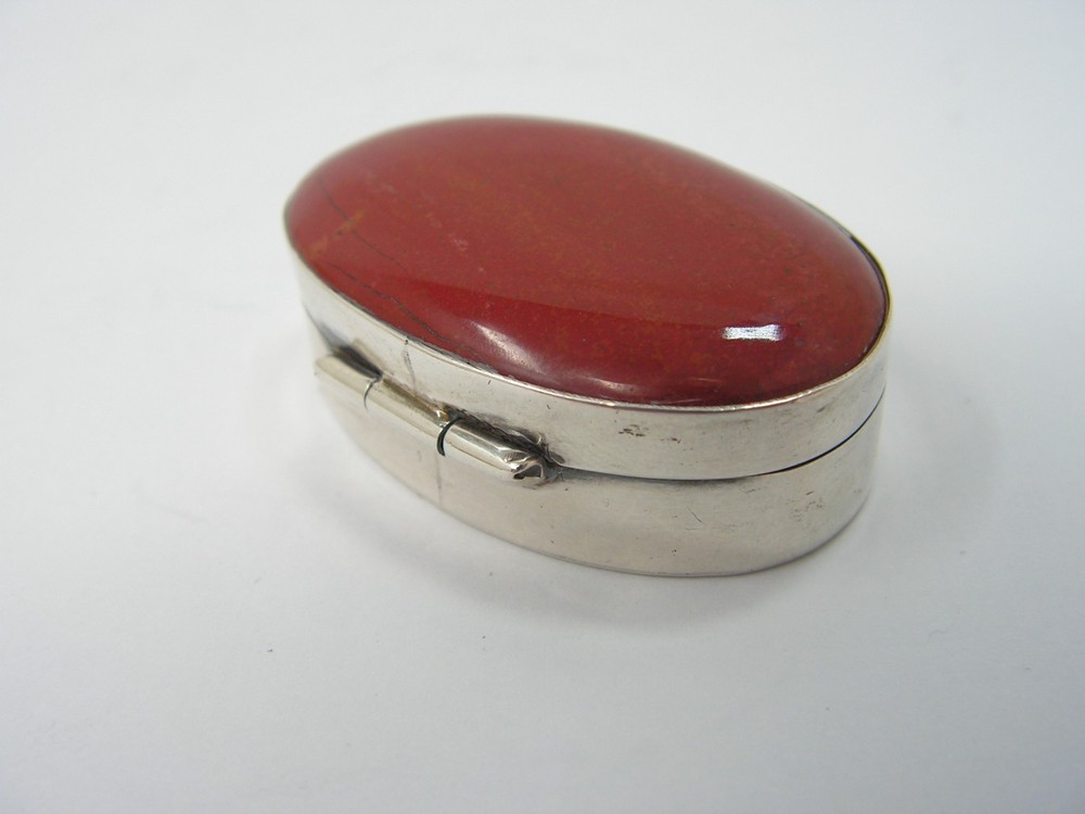 MODERN CONTEMPORARY SOLID SILVER RED JASPER TAXCO .925 SNUFF PILL BOX