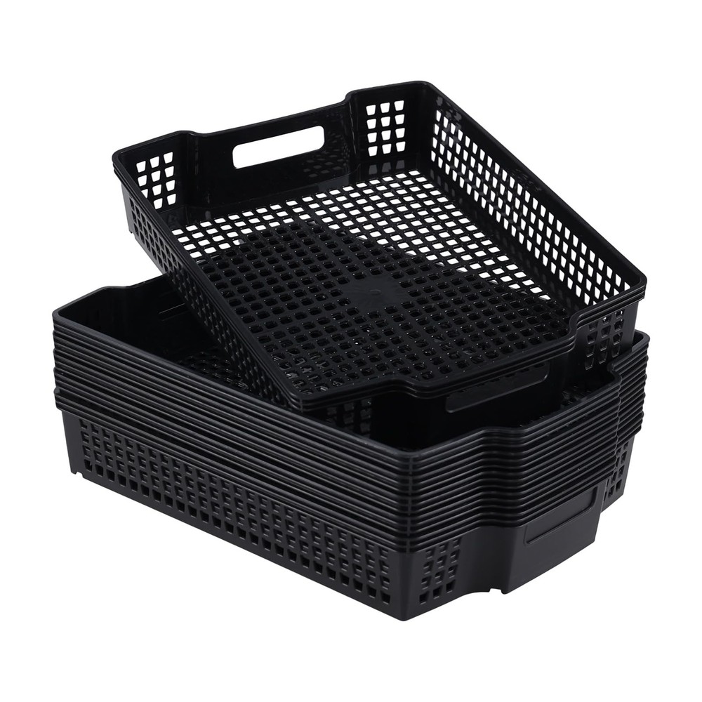 6 Pack A4 Paper Storage Basket Tray Stackable Office Organizing Black