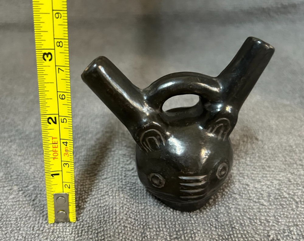 Vintage Peruvian Blackware Stirrup Spout Vessel