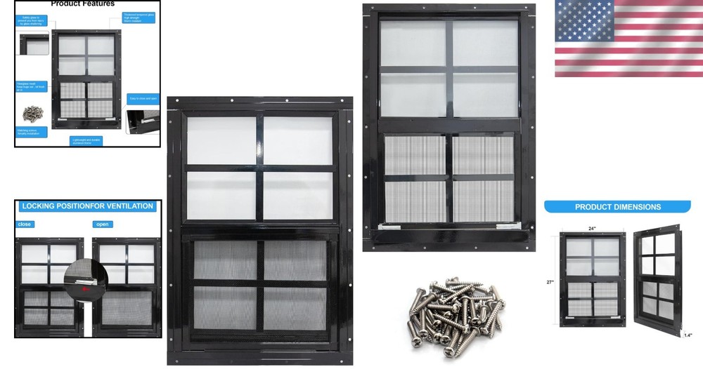 Rust-Free Small Window for Shed, Garage - 2 Pack=