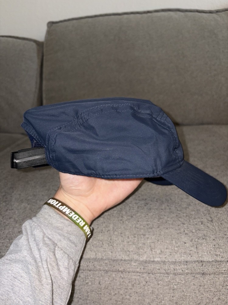ASICS Blue Running Cap, Adjustable Microfiber Polyester, Logo Strap Workout Hat