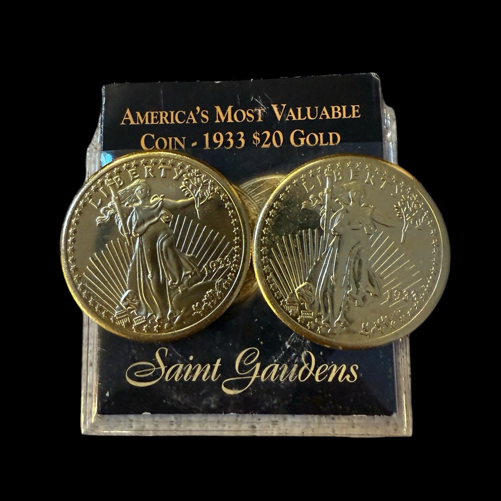Two 1933 LIBERTY $20 DOUBLE EAGLE GOLD PLATED COIN-COPY