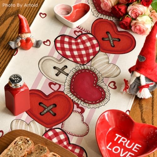 Heart-Shaped Buttons Valentine's Table Runner, 13" x 72", Table Runner Pink