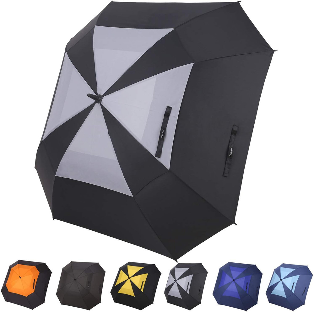 Square Golf Umbrella 62 Inch Large Size with Windproof Vented Automatic Stick St