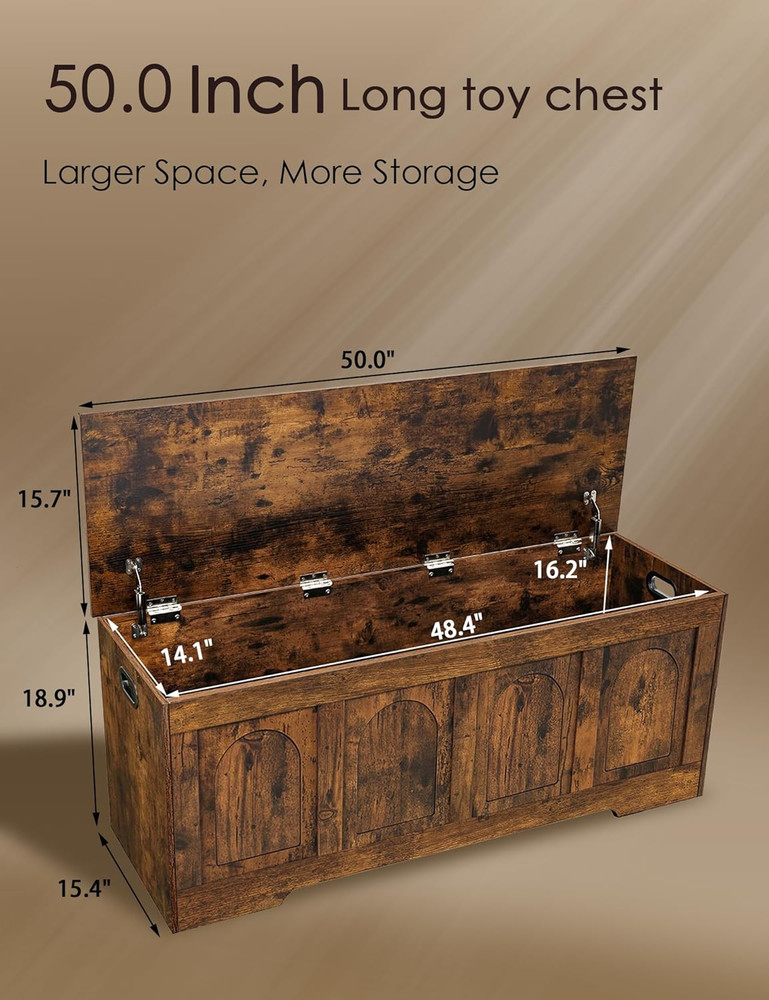Extra Large Rustic Brown Storage Chest with Safety Hinges, Easy Assembly