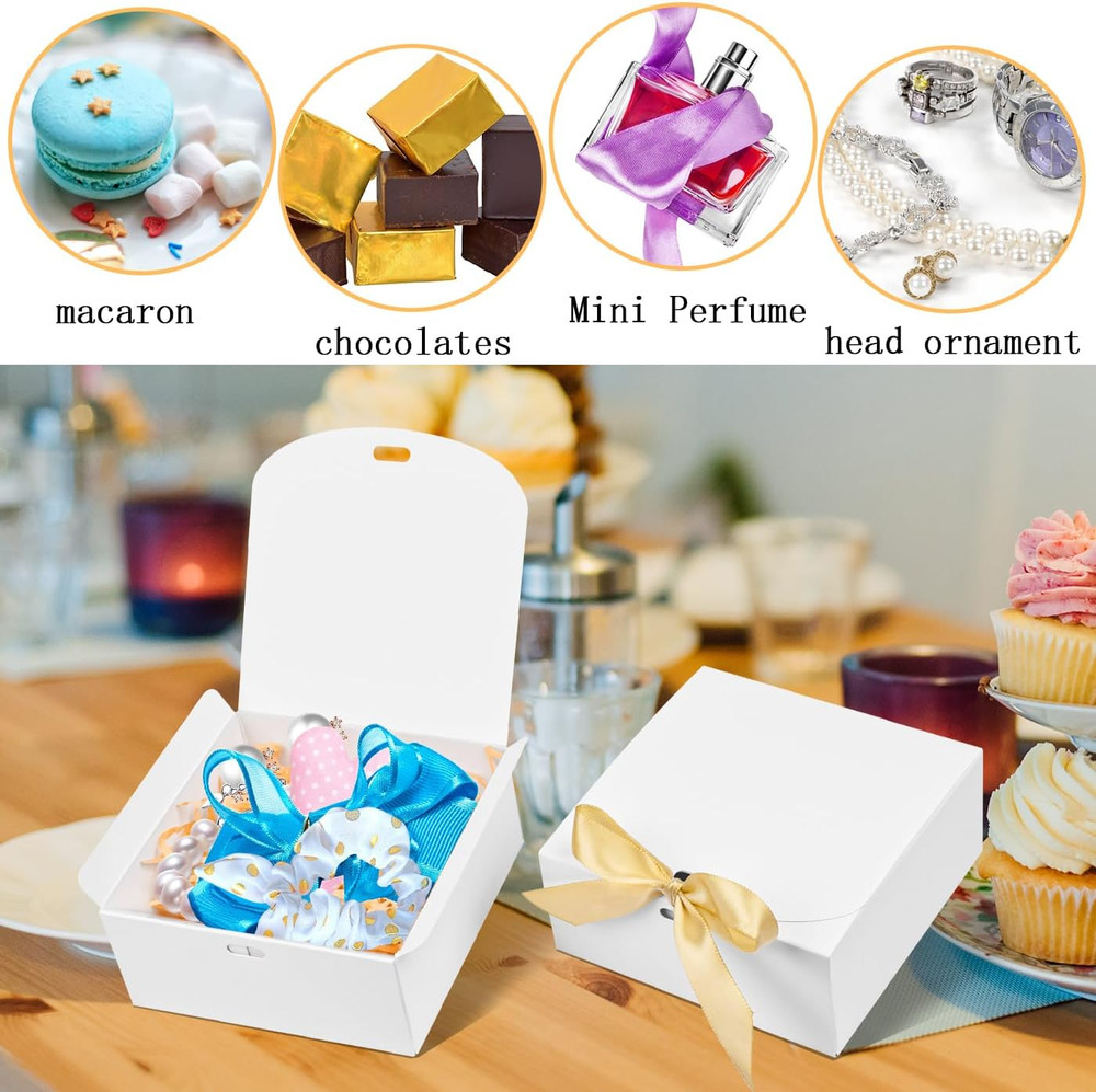 12pack Small Gift Boxes with Lids for Presents, 4.5''x4.5''x2'' White Gift Boxes