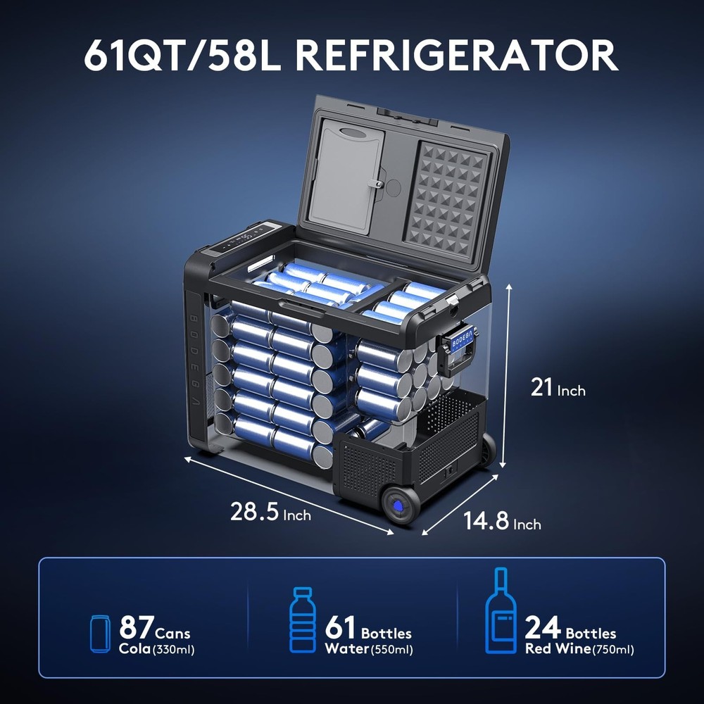 12 Volt Car Refrigerator, 61Quart (58L) Car Fridge WIFI APP Control