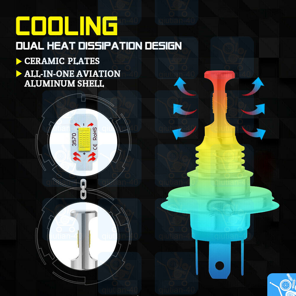 For Motorcycle LED Headlight Kit H4 White Bulbs