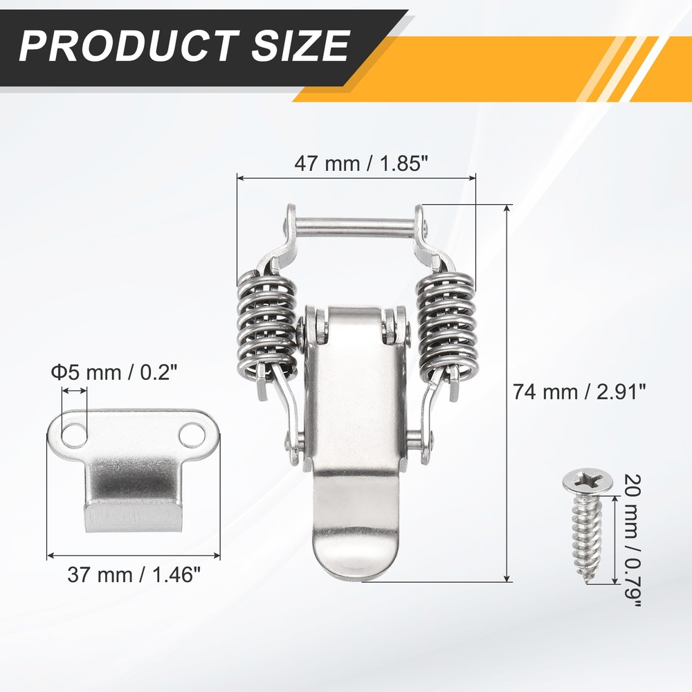 Stainless Steel Spring Loaded Toggle Latch with Angle Hook, (L,Silver) (2 Pcs)