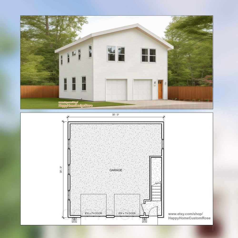 30' x 30' Two Bedroom Garage Apartment - Architectural Plan with Elevations & Ma