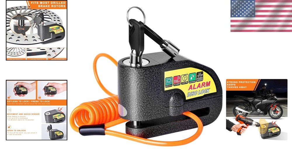 Durable Motorcycle Alarm Lock - 110dB Disc Brake Lock for Ultimate Security
